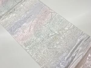 ふくれ織縞に華紋・鳥模様織出し袋帯